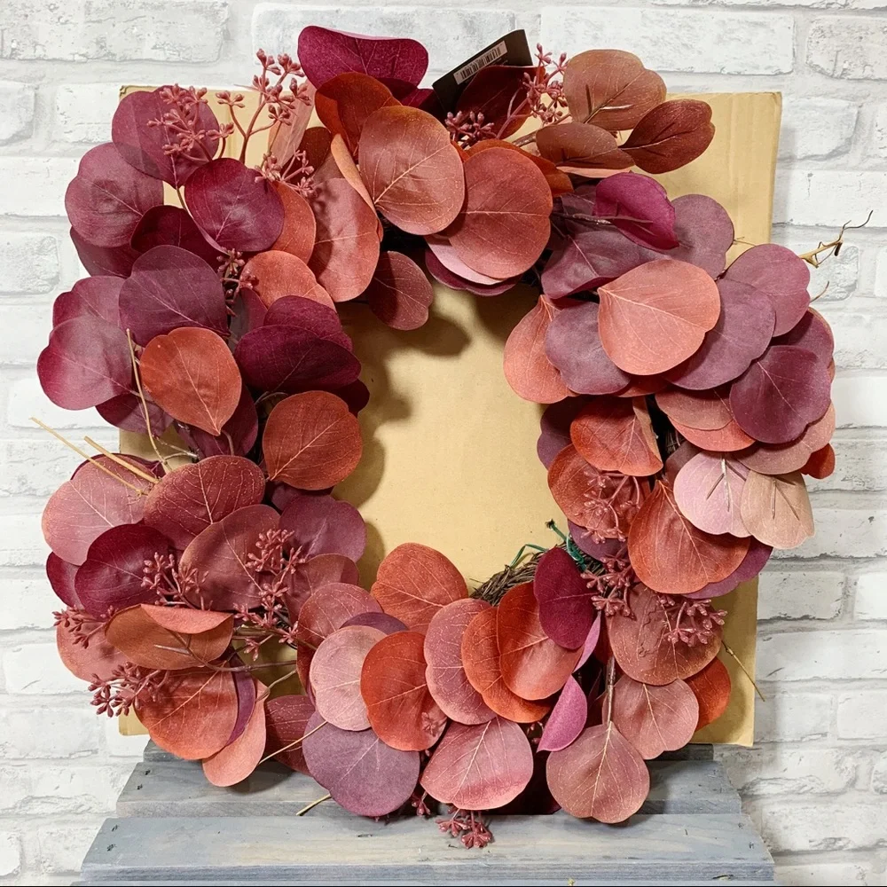 Threshold Burgundy Faux Floral Dried Leaves Wreath - Home Decor - Fall